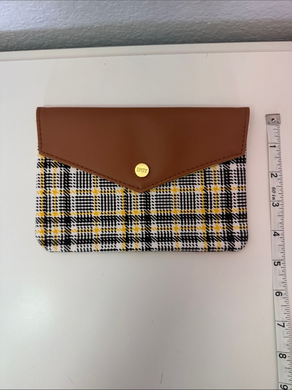 Tan Plaid Envelope Clutch NWOT